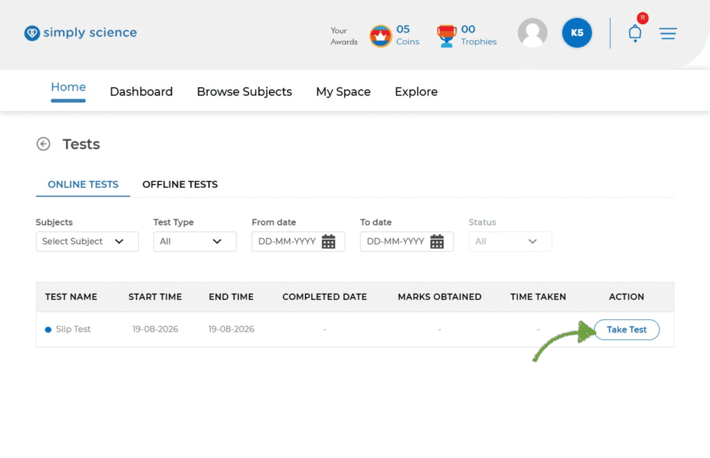 How to Find and Complete Tests in Simply Science LMS